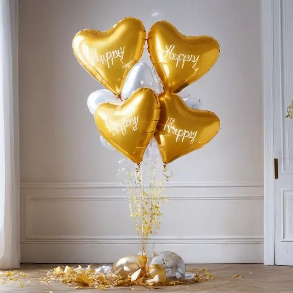 5 золотых гелиевых шаров