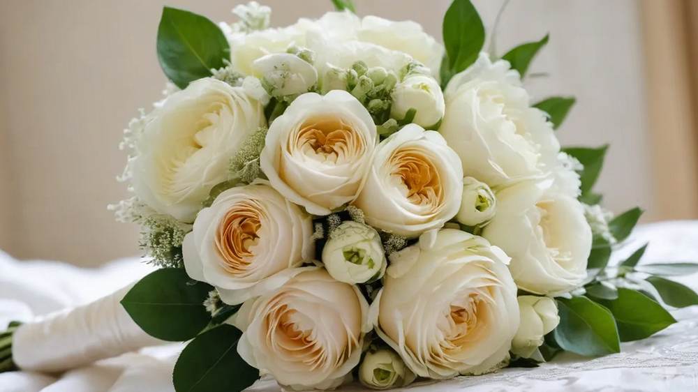 Свадебный букет невесты из белых роз